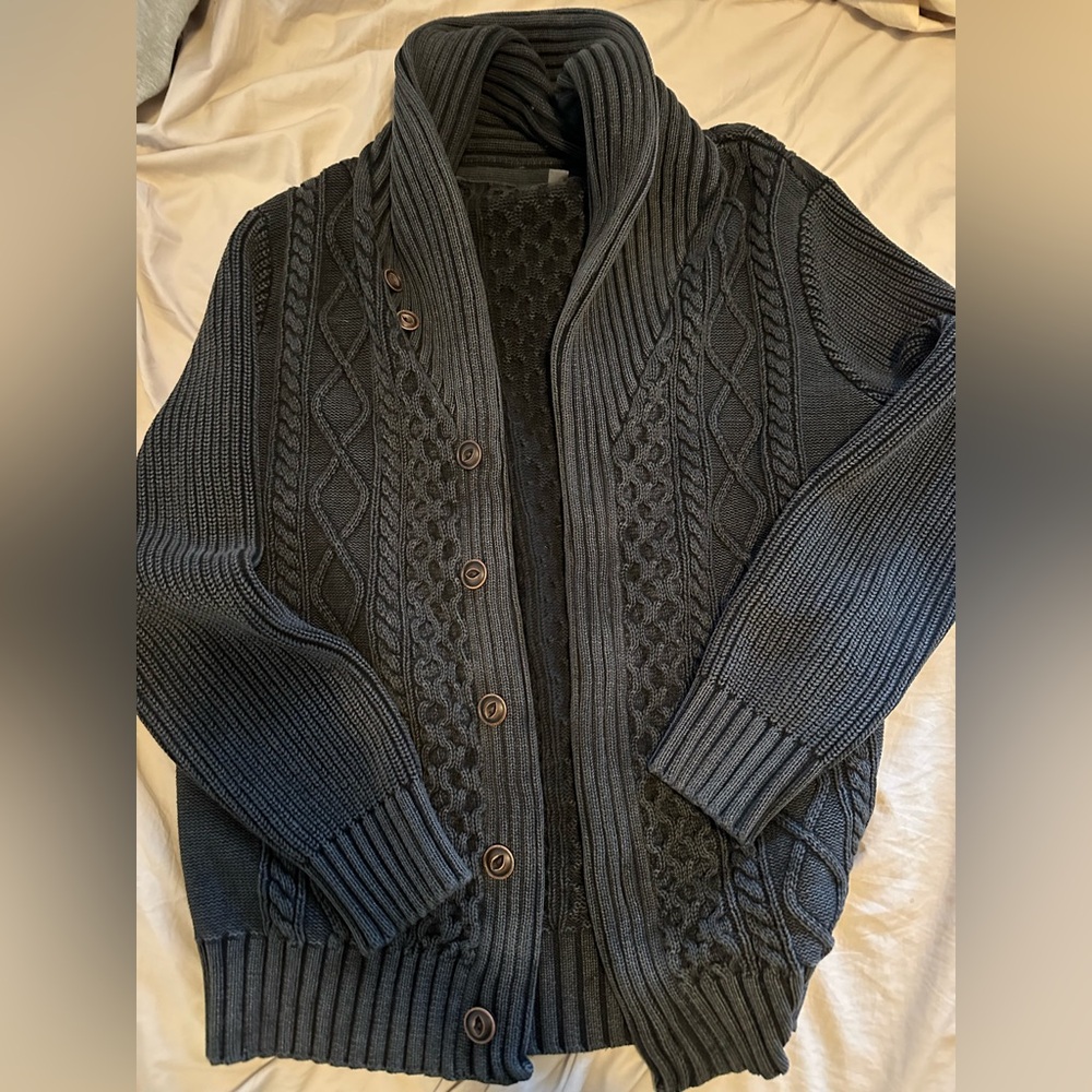 LL Bean Signature Shawl Collar Sweater, Men’s L, Dark Grey